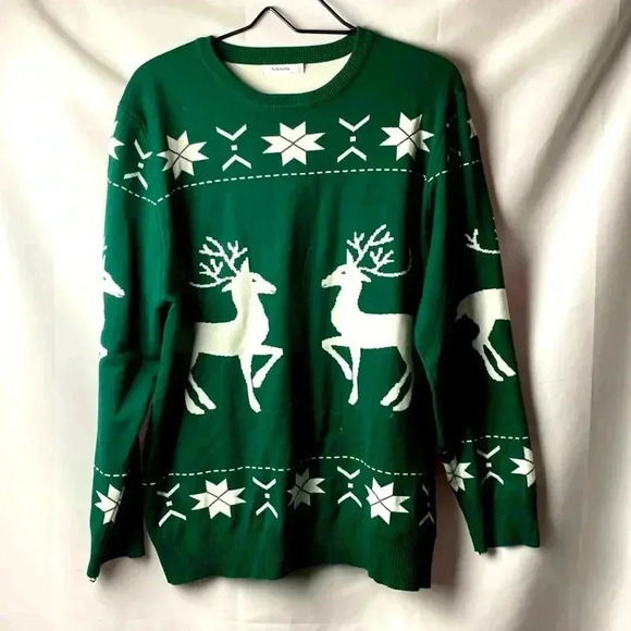 - SYKOORIA MENS SIZE XXL WINTER  CHRISTMAS SWEATER HUNTER GREEN REINDEERS … - Picture 1 of 10